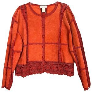 Suede Leather Crochet Jacket XL Boho Festival Hippie Western Cowgirl Vintage